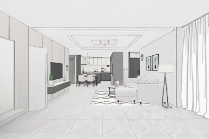 An apartment living room with kitchen — loading walkable 3D world